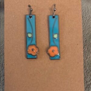Floral Blue and Orange Earrings
